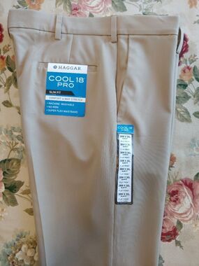 Haggar Cool 18 Pro Slim Fit Men's Khaki Pants 38Wx30L New NWT